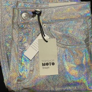Top shop straight holographic pants brand new with tags